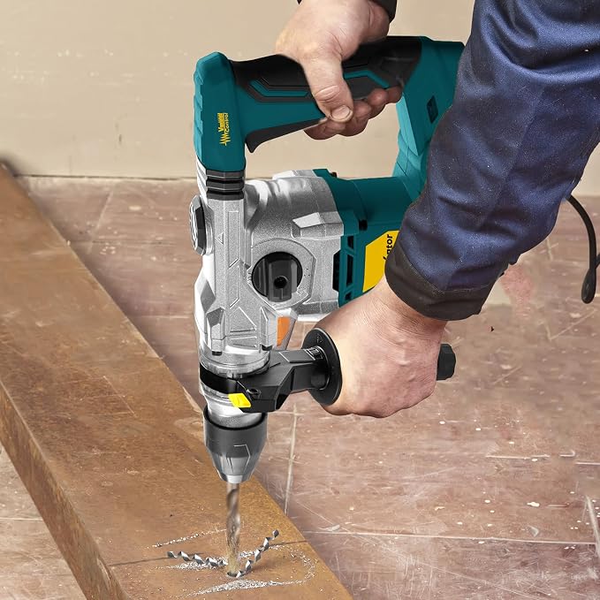 Enventor 1-1/4 Inch SDS-Plus 13A Rotary Hammer Drill for Concrete Stone | Heavy Duty Electric Demolition Hammer Drill with 4 Functions, Safety Clutch, Vibration Control, Chisels, Drill Bits, Blue