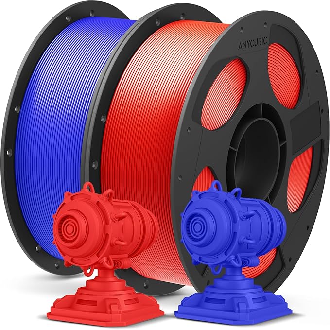 ANYCUBIC PLA Plus (PLA+), 3D Printer Filament 1.75mm Bundle, High Toughness, Dimensional Accuracy +/- 0.02mm, Print with Most FDM 3D Printers, 1KG Reusable Spool, 2kg, Blue + Red