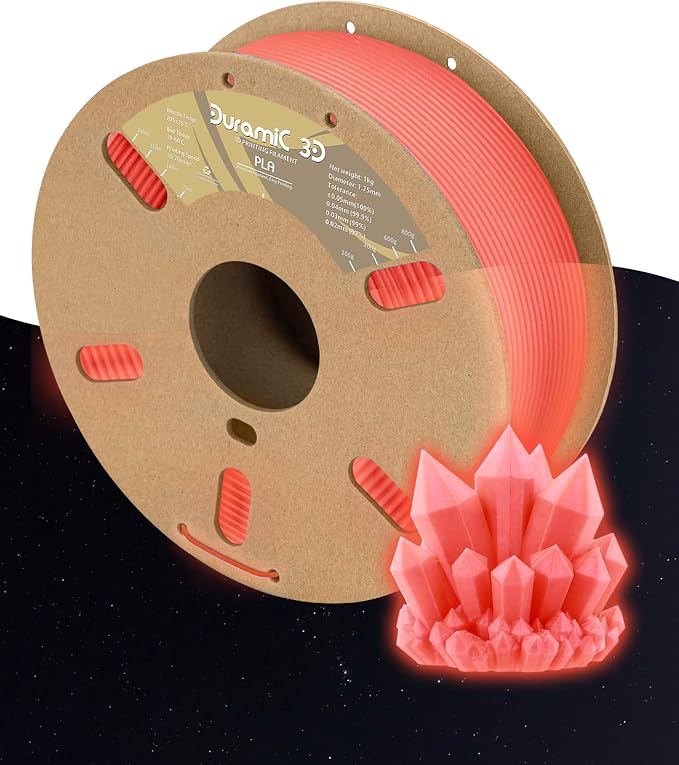 DURAMIC 3D PLA Glow in The Dark Filament Luminous Neatly Wound 1.75mm 1Kg | 3D Printing Filament 1.75mm Dimensional Accuracy +/- 0.02 mm, Fit Most FDM 3D Printers Red to Glow Red