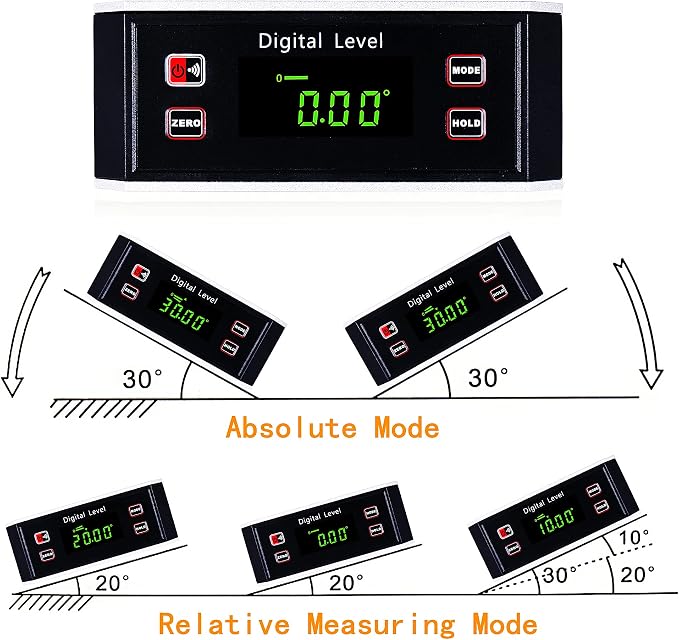 Inclinometer, Digital Protractor/Level/Angle Finder and Gauge Tools with V-Groove Magnetic Base and Backlight - Dust and Waterproof IP65 Precision Smart Level（Not include battery）