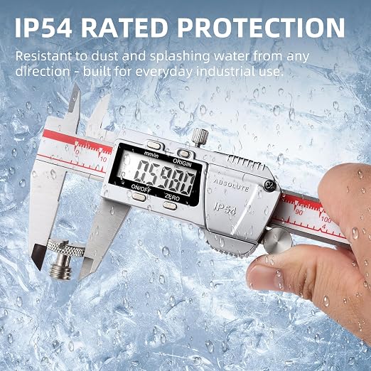 VINCA Absolute Origin IP54 Grade Digital Caliper, DCRA-0605 0-6 Inch/150mm, Inch/Metric Conversion, Stainless Steel, Full Metal Case, Large LCD Screen