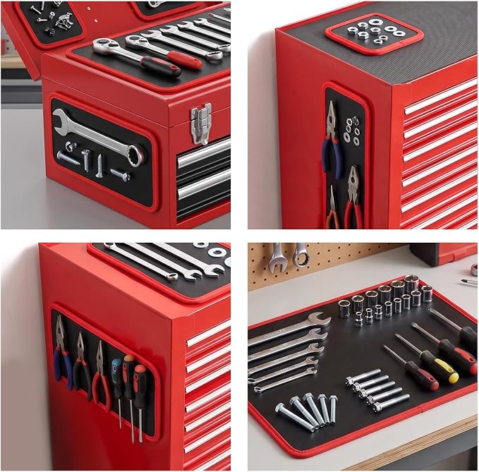 Magnetic Tool Mat Set, 4 Pcs Heavy Duty Flexible Magnetic Mat with PVC Coating, Holds Screws, Bolts, Nuts and Small Tools for Garage Workshop and Auto Repair (Red)