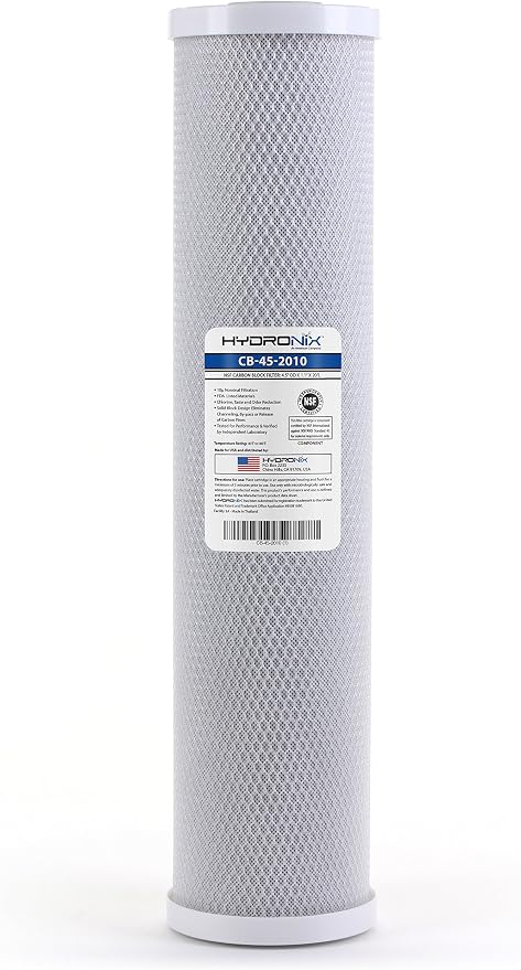 Hydronix HX-CB-45-2010 Whole House, Commercial & Industrial Nsf Coconut Carbon Block Water Filter, 4.5 inch x 20 inch - 10 Micron, White