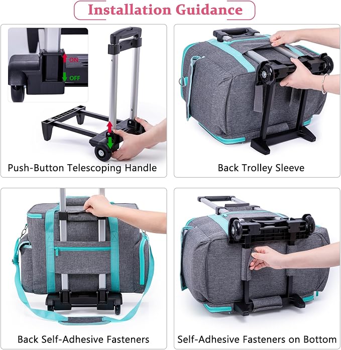 AMOIGEE Rolling Sewing Machine Case with Wheels – Sewing Machine Bag with Detachable Wheels Frame, Trolley Tote with Removable Padding,Fits Most Standard Machines Compatible with Singer,Brother,Janome