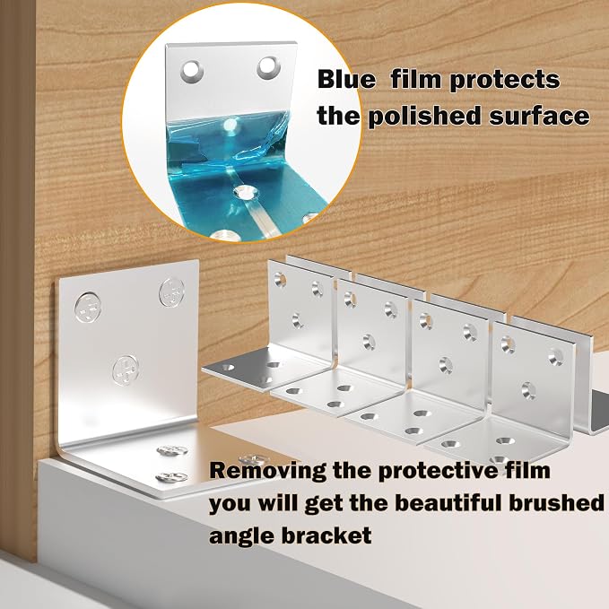 40Pcs Stainless Steel Angle Bracket, 2"x2"x2" Heavy Duty L Brackets for Wood, 50MM 2Inch Wide Corner Brackets Metal Corner Brace 90Degree L Shape Bracket for Wooden Frame Bed Furniture Bookshelf