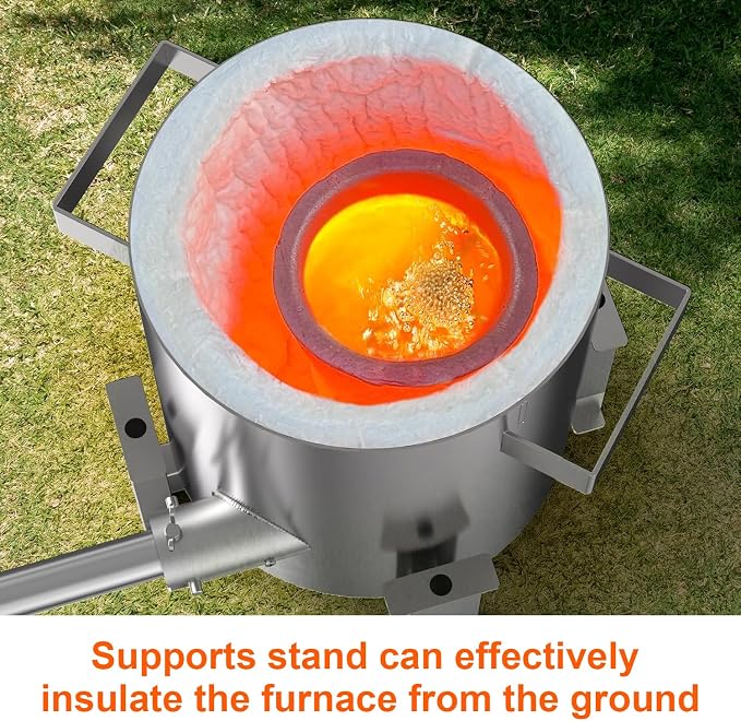 Nelyrho 50kg Propane Melting Furnace Kit - Full Stainless Steel Foundry with Crucible 50kg, Support Stand, and Tongs - Ideal for Melting Recycling Aluminum, Gold, Silver, and Copper Scrap