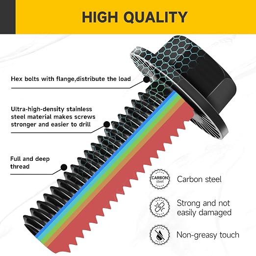 224Pcs M6 Bolt M6 x 12/16/20/25/30mm, Flanged Hex Head Nuts and Bolts, Metric Assorted Bolts Nuts and Washers Kit, 10.9 Carbon Steel M6 Screws, Black Oxided M6x1.0 Bolt Kit by Mywish