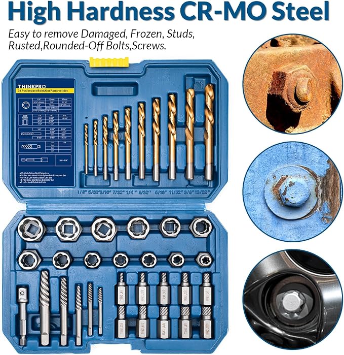 39Pcs Bolt Extractor Set and Drill Bit Kit | Multi-Spline Screw Extractors, Easy Out Broken Lug Nut Extraction Socket Set