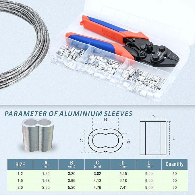 iCrimp CWR1522 Wire Rope Tool Set for Cable Railing, Hand Swaging-Crimp&Cut-with 150pcs Aluminum Double Sleeves (CWR1522 Set)