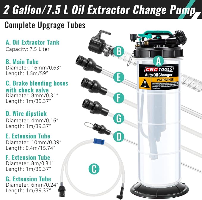 Estune 2 Gallon (7.5L) Fluid Extractor Pump, Pneumatic Manual Oil Extractor Pump for Oil Change, Oils Vacuum Pumps Extractors with 5 Pcs Brake Bleeding Hose for Cars, SUVs, Trucks, RVs, Motorcycles