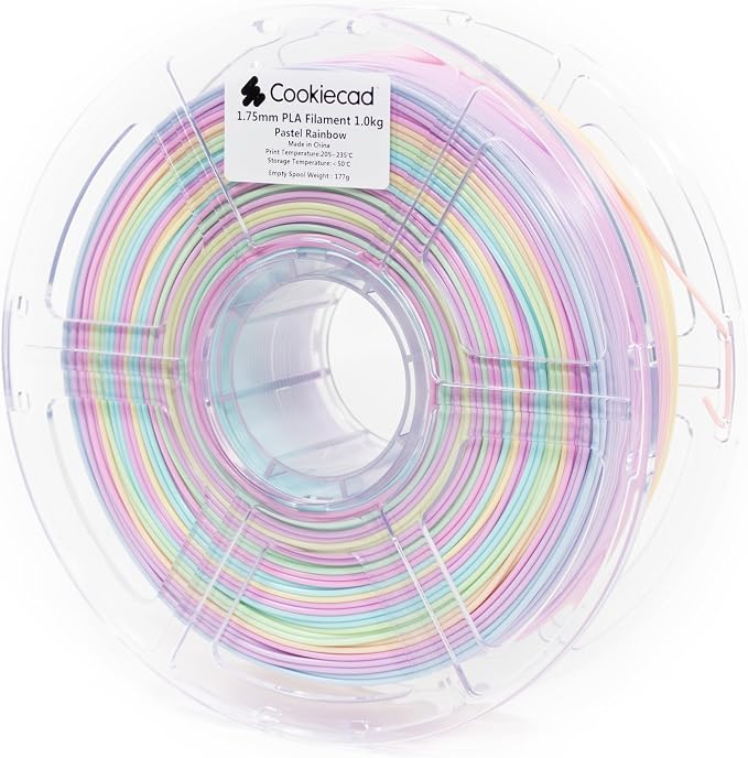 Cookiecad PLA Filament 1.75mm 1kg Rainbow Multicolor 3D Printer Filament - Pastel Rainbow PLA