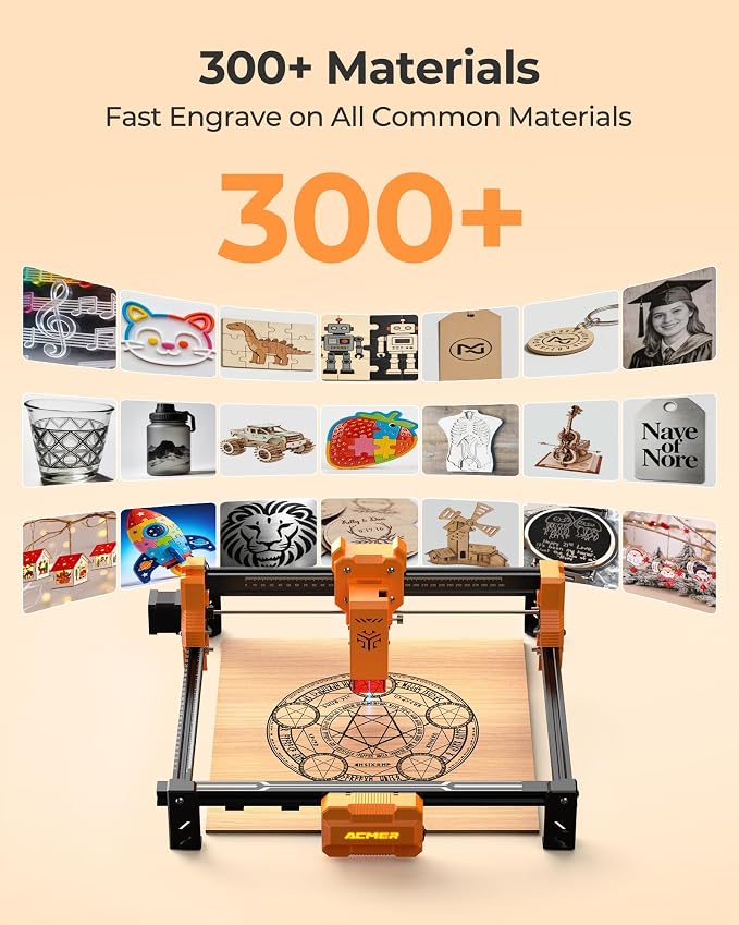 ACMER Laser Engraver Machine, 7000mW Laser Cutter, 0.01mm Precision, 300×300mm Engraving Area, 10000mm/min Speed, for Wood, Metal, Acrylic, Leather, DIY & Education
