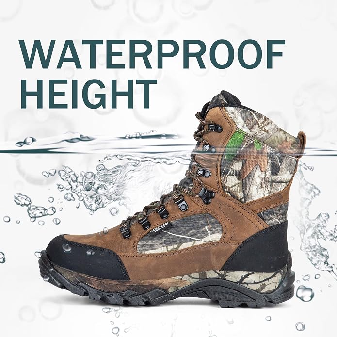 Men's Waterproof Military Tactical Work Boots with Steel Shank, 8" Insulated Leather Hunting Boot