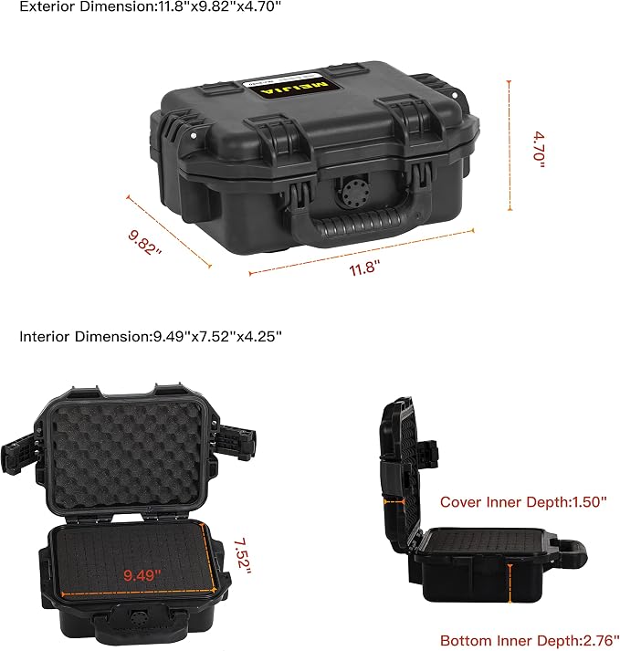 MEIJIA Premium Waterproof Hard Compact Camera Case with customizable fit foam,Full Protection with Light&Convenient Design,11.8"x9.82"x4.7",Elegant Black