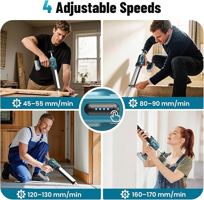 Electric Caulking Gun Compatible with 18V Makita Battery, 10 oz Cordless Caulk Gun with Caulking Tools-3 in 1 for Filling/Sealing, 4 Adjustable Speeds, LED Light(Battery Not Included)
