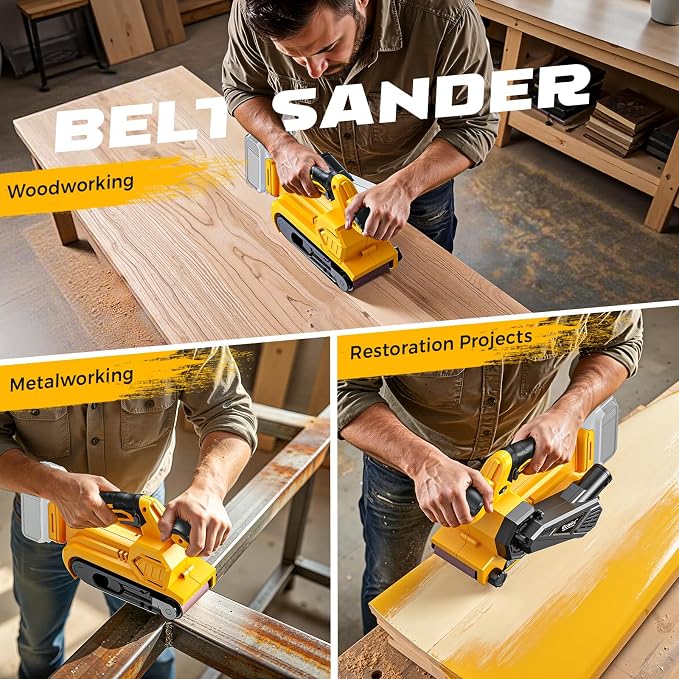 Ecarke Cordless Belt Sander Compatible with DeWalt 20V Battery (Tool Only) 3x18" Bench Sander with Variable Speed (120-380 m/min), with Dust Bag & 3 Sanding Belts(80/120/320 Grit) for Woodworking
