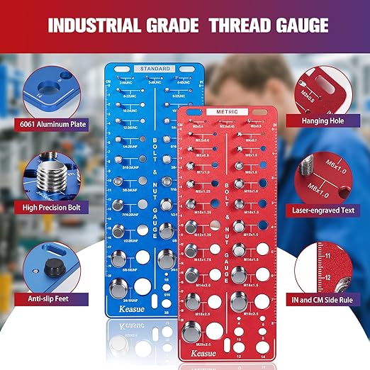56Pcs Thread Checker, Nut and Bolt Thread Checker Standard and Metric, Thread Gauge Include 22 Inch & 22 Metric & 12 Drill Bit Sizes, Suitable for Nut Bolt Size Finder Classification