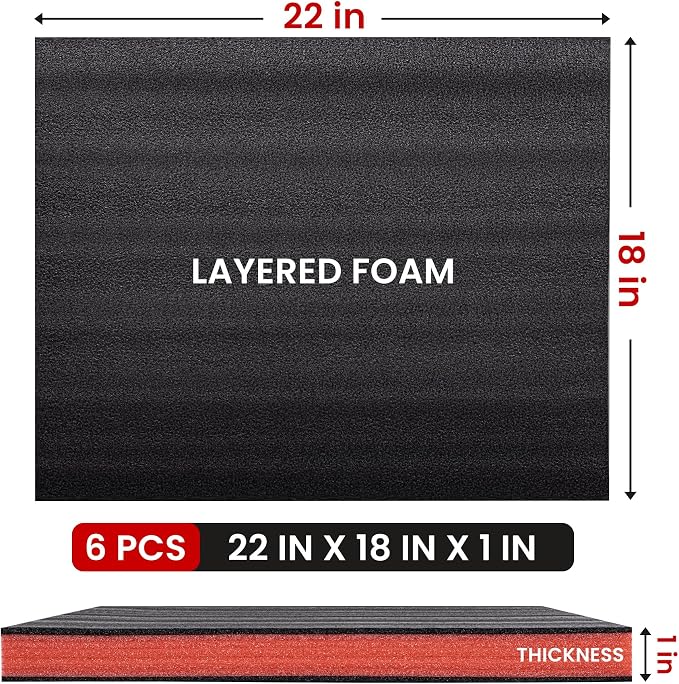 Tool Box Foam, 6Pack 22x18x1 inch, Foam Inserts for Cases,Cuttable Polyethylene Storage Sheets for Toolbox Hard Case,Drawer Camera Toolbox Storage, Tool Shadow Insert