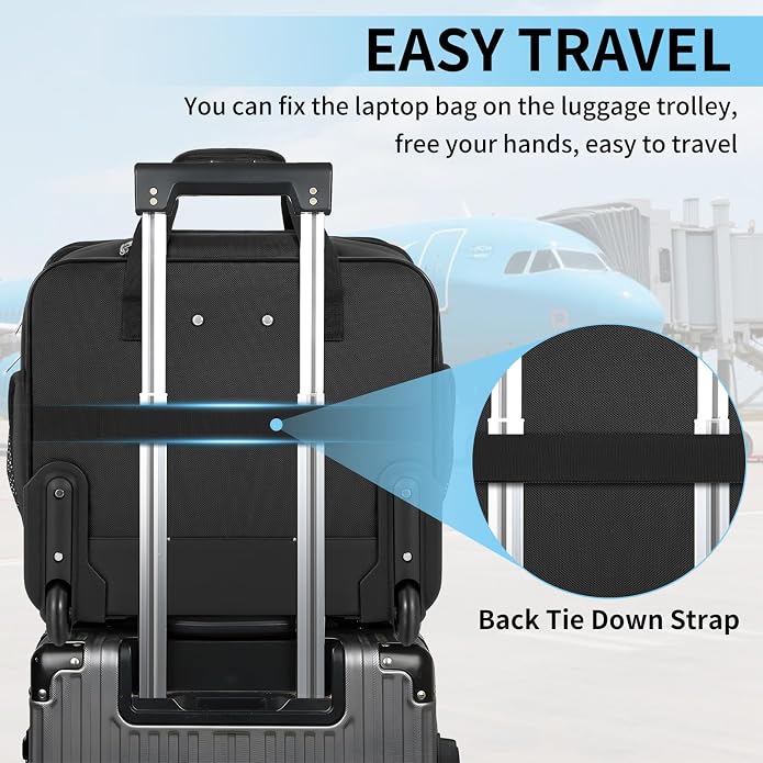 Rolling Laptop Briefcase Water-Resistant 17.3" Roller Computer Bag with wheels Travel Rolling Laptop Bag with RFID Pocket Lockable Zipper Underseat Carry On Luggage Work Travel Business Men Women