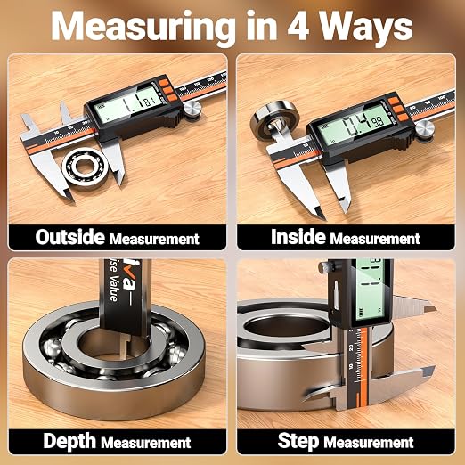 Preciva Digital Caliper 8", Rechargeable Stainless Steel Micrometer | Type-C charging, durable steel body, large LCD with auto-off saves power, in/mm/frac, for 3D-printing machining woodworking