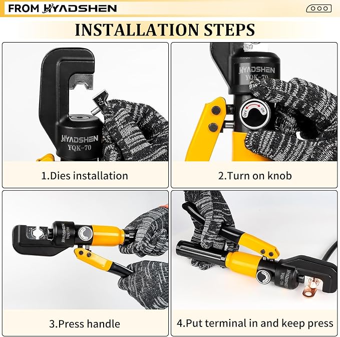 6 Ton Hydraulic Crimping Tool 12 AWG to 2/0 AWG, Battery Cable Lug Terminal Crimper With 8 dies，Easy to Operate Hydraulic Wire Crimping Tool Kit for Wire Rope
