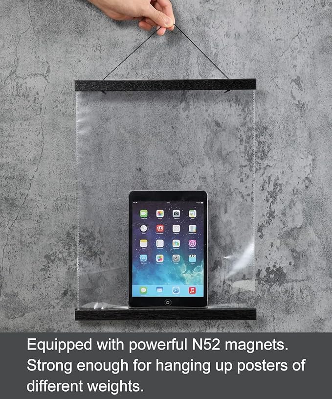 FALAMON Magnetic Poster Hanger Frame, 40x27 40x28 40x30 Teak Wood Magnet Poster Frame for Posters, Prints, Photos, Pictures, Maps, Scrolls, and Canvas Artwork(Black, 40")