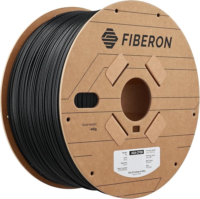 Polymaker Fiberon ASA-CF08 Black Carbon Fiber 3D Printing Filament 1.75mm 3KG, UV & Weather Resistant, High Rigidity, Heat Resistant, Easy to Print, Functional Parts & Prototypes, 6 Vibrant Colors