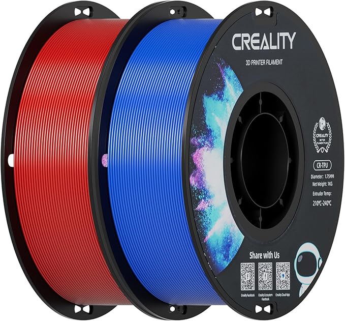 Creality TPU Filament 1.75 2 kg, 95A 3D Printing Filament, High Hardness & Resilience, Soft Adhesive Material, Elastic, 1kg(2.2lbs) Flexible Filament 1.75mm, for 3D Printer