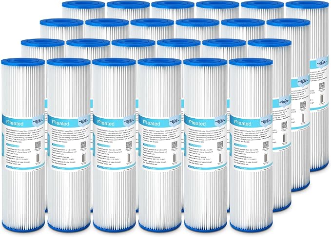 Membrane Solutions 5 Micron Pleated Polyester Sediment Water Filter 10"x2.5" Replacement Cartridge Universal Whole House Pre-Filter Compatible with W50PE, WFPFC3002, SPC-25-1050, FM-50-975 - 24 Pack