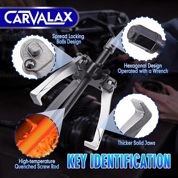 CARVALAX Gear Puller Set, 2T 5T and 5T Wide-Spread - Heavy Duty CR-V Steel 2 & 3 Reversible Jaw Bearing/Pulley Puller – Professional Automotive & Industrial Tool Kit for Mechanics, DIYers