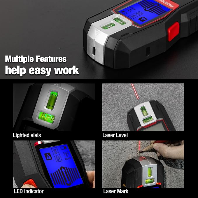 ARROW 2-in-1 Stud Finder with Laser Level, Rechargeable Wall Stud Scanner & Vertical Line Laser for Hanging Frames & Picture, Wood Ac Wire Metal Studs Joist Pipe Detection