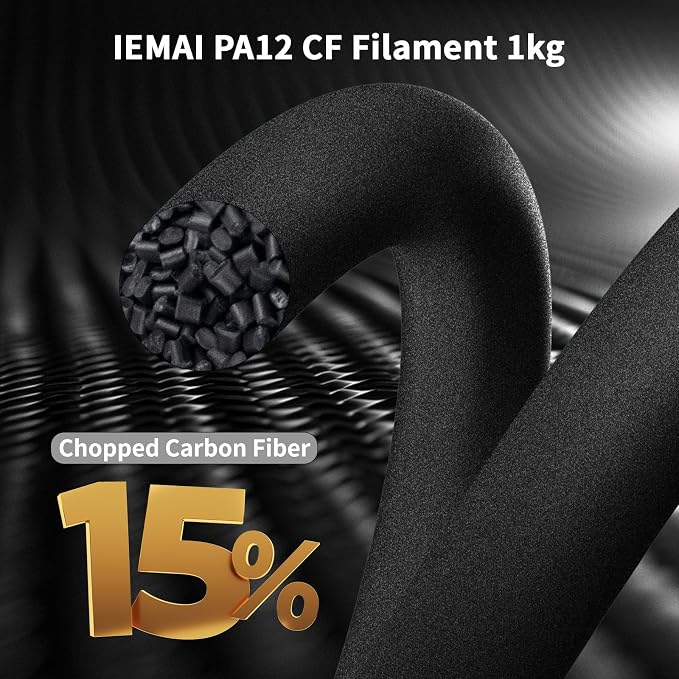 IEMAI PA12 Carbon Fiber Nylon Filament 1.75mm Matte Black 1KG, Low Moisture PA12-CF 3D Printer Filament with High Tough & Strength, Chemical Resistant, Dimensional Stability