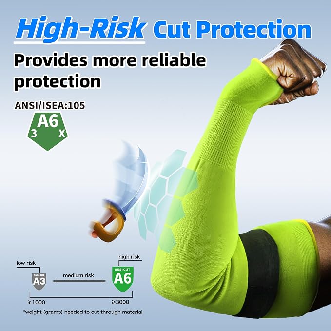 Schwer ANSI A6 Cut Resistant Sleeves, 18 inch Protective Arm Sleeves with Thumb Hole for Arm Work Protection, Arm Guards for Gardening, Cutting Metal, Repairing, Kitchen, Pet Grooming (1 Pair, Yellow)