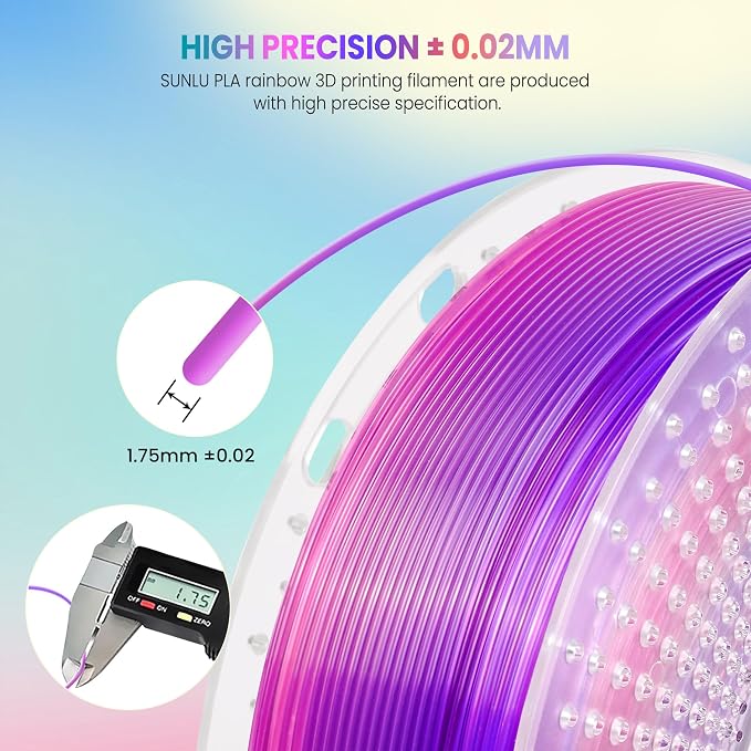 SUNLU Transparent Rainbow PLA Filament Bundle Multicolor, Neatly Wound Gradient Rainbow PLA 3D Printer Filament 1.75mm ±0.02mm, 4kg in Total, 1kg per Spool, 4 Pack