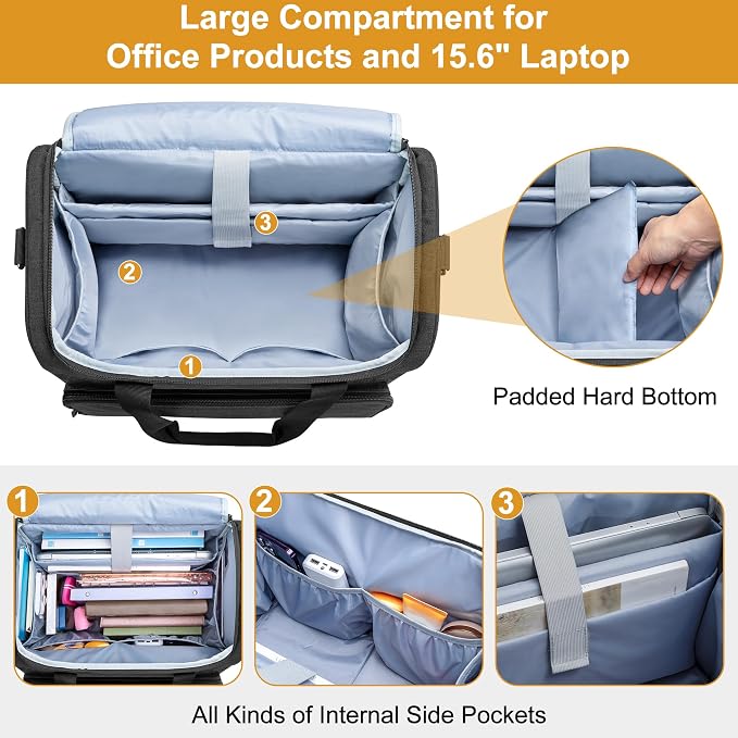 Trunab Rolling Teacher Bag, Teacher Tote Bag with Bottom Pad and Detachable Trolley, Wheeled Teacher Bag with Padded Sleeves Holds up to 15.6” Laptop