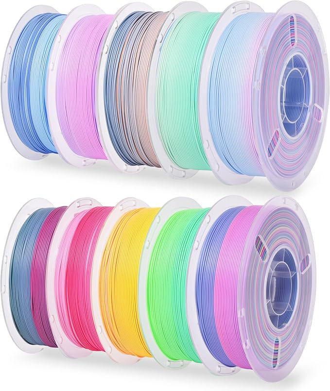 RAMBERY Matte Rainbow PLA 3D Printer Filament Bundle, 10 Colors Total 10kg, 1.75mm Multicolor Gradient 3D Printing Filament for Most FDM 3D Printers, 1KG Spool (2.2lbs) x 10 PCS