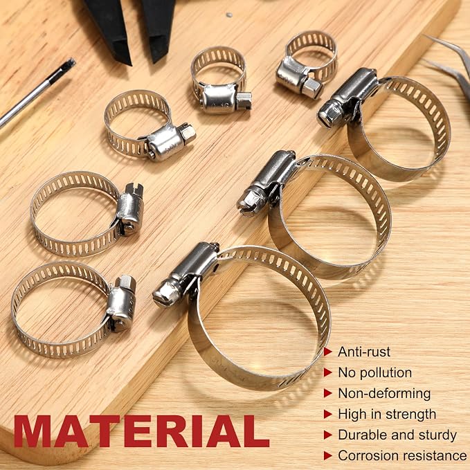 Shimeyao 300 Pcs Hose Clamp Assortment Kit 1/4''- 1-3/4" (6-44 Mm) 304 Stainless Steel Hose Clamps Bulk Worm Gear Fuel Line Clip for Automotive Plumbing Intercooler Tube Pipe Radiator