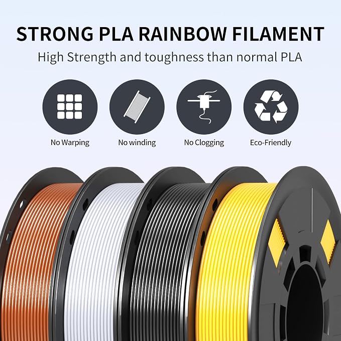 RAMBERY Silk PLA Filament, Silver/Gold/Copper/Grey, 1.75mm, 200g x 4 | Shiny Metallic, Dimensional Accuracy +/-0.02mm, 3D Printer Filament