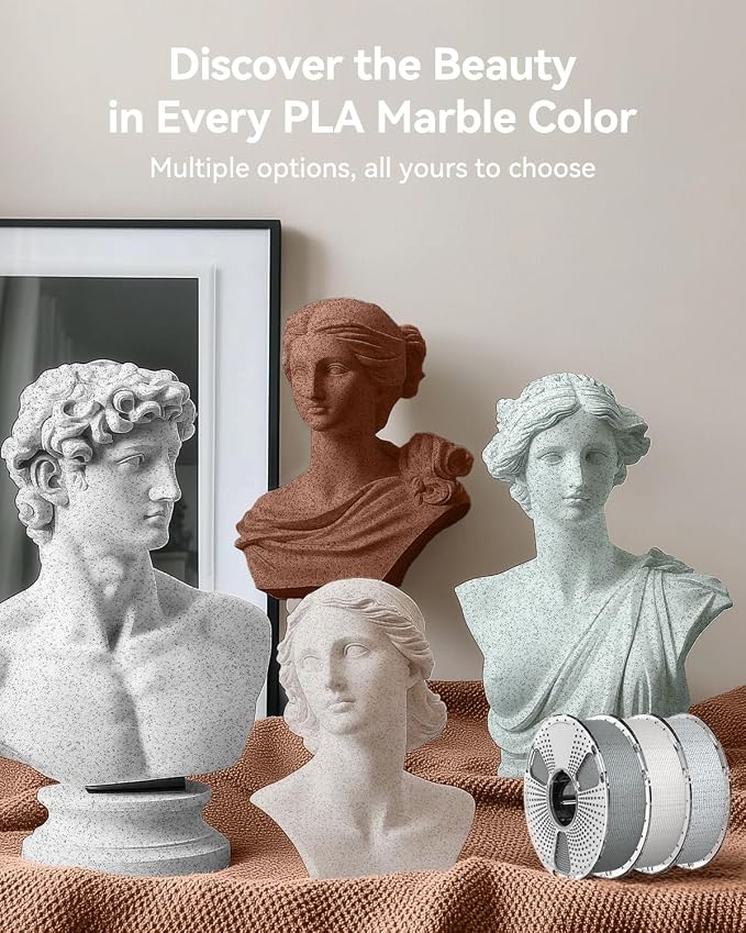 SUNLU High Speed Marble PLA Filament Bundle, 600mm/s High Speed PLA 3D Printer Filament, Marble-Like Texture, 4 Pack, 0.25kg per Spool, 1kg in Total (Cement Grey+Chestnut Brown+Light Grey+Light Cyan)