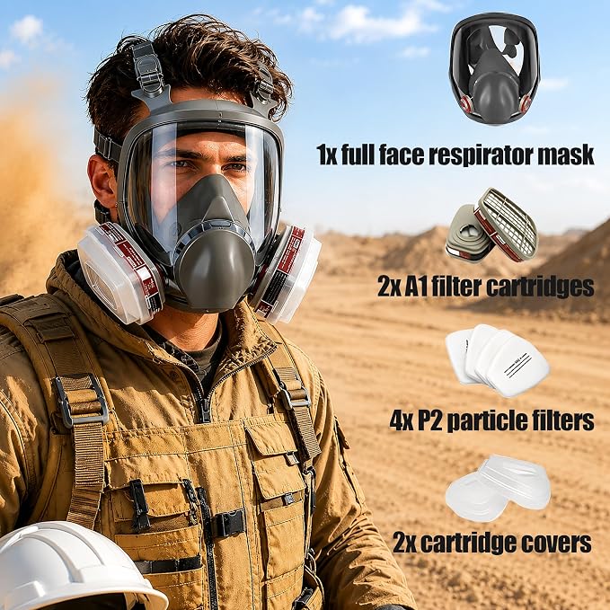 Reusable Half Facepiece, Half Facepiece with Goggle, Protection from Dust and Organic Vapors, for Painting, Sanding, Polishing, Spraying, Decorating