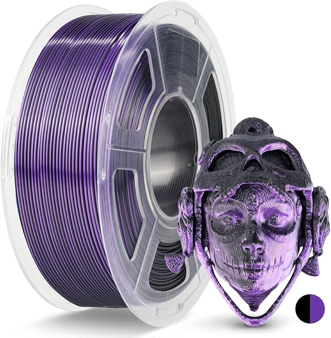 JAYO Silk Dual Color PLA Filament 1.75mm Black-Purple 1.1kg, Shiny Gradient Dual-Tone PLA, High Gloss Finish, Easy to Print, Layer Concealing, Fits for Most FDM 3D Printers