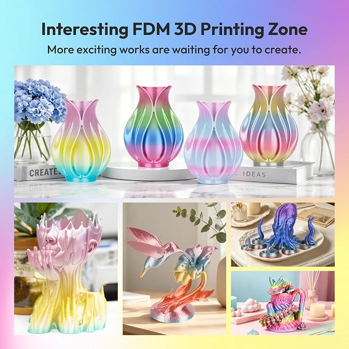 AMOLEN Silk Rainbow PLA Filament 1.75mm, Shiny Multicolor Gradient Color Change, 4-Pack 800g (4×200g) Assorted Colors, Dimensional Accuracy ±0.02mm, NO-Tangle & Low Warping, Fits Most FDM 3D Printers
