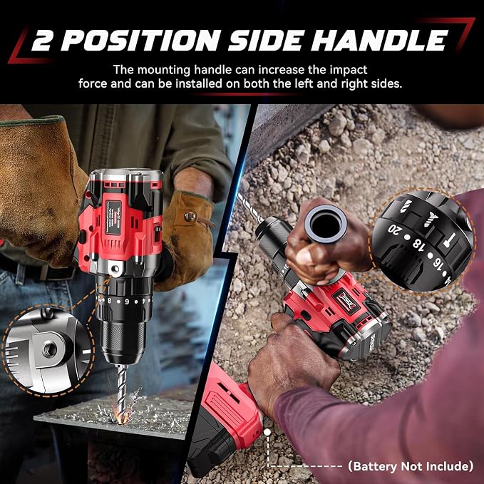 DIYtoolifz Cordless Drill Set Compatible with Milwaukee 18V Battery (Tool Only) 20+3 Torque Setting Power Drill Driver Set, 1/2 Inch Keyless Chuck Brushless Compact Driver Drill Kit Tool