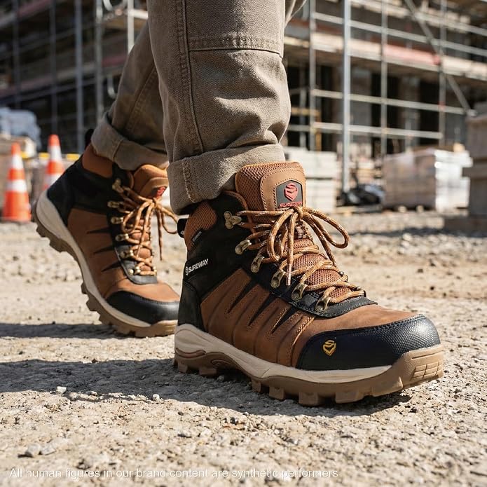 SUREWAY Men's 6" Waterproof Work Boots - Soft Toe,Leather Lace Up,EH Rated, Slip Resistant Outsole for Construction, Roofing & Hunting Work Boots