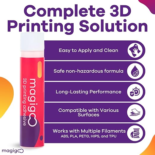 Magigoo, MO2018 3D Printer Adhesive Glue – Reduces Warping for ABS, PLA, PETG, HIPS, ASA, and TPU Filaments – Flex Plate, Glass, PEI, Buildtak, and Kapton Compatible - All-in-One Solution (120 mL)