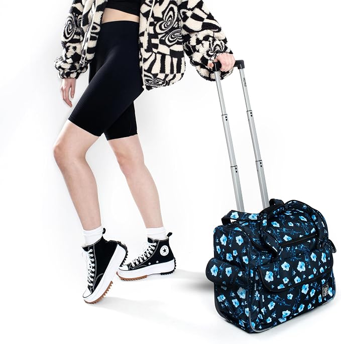 J World Donna Rolling Tote Bag on Wheels for Women. Roller Laptop Briefcase. Overnight Weekender Teachers Work, Night Bloom