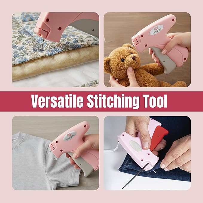 Premium Stitch Gun for Clothes – No-Sew Handheld Sewing Tagging Gun for Quick Clothing Repair & Hemming – Includes 6 Needles 1500 Black Fasteners & 1500 White Fasteners