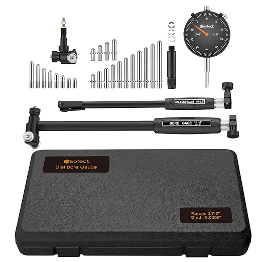 Neoteck Dial Bore Gauge with 0.7"-6"/0.0005" Measuring Range and 6" Measuring Depth Dial Bore Gauge Set with 23PCS Anvils Chrome Plated Handle & Insulated Grips for Engine Cylinder Measurement-Black