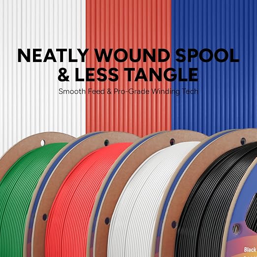 OVERTURE 4KG Bundle High Speed PLA Filament 1.75mm, Neatly Wound 3D Printer Filament 4 Pack 1kg Spool (2.2lbs) Rapid PLA, Fit Most FDM 3D Printers (Black+White+Red+Green)