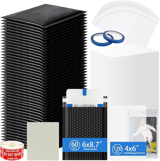 Fayoo 244Pcs Trading Card Shipping Supplies Kit, 60 Waterproof Bubble Mailers with 120 Professional Card Shipping Protectors, Mailing Kit for Sports Cards, Graded Slabs, TCG, Postcards & Sells